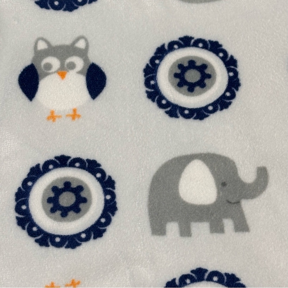 Blankets and Beyond Baby Blanket Navy Blue Gray White Owls Elephants Soft 31x27" - Picture 4 of 11